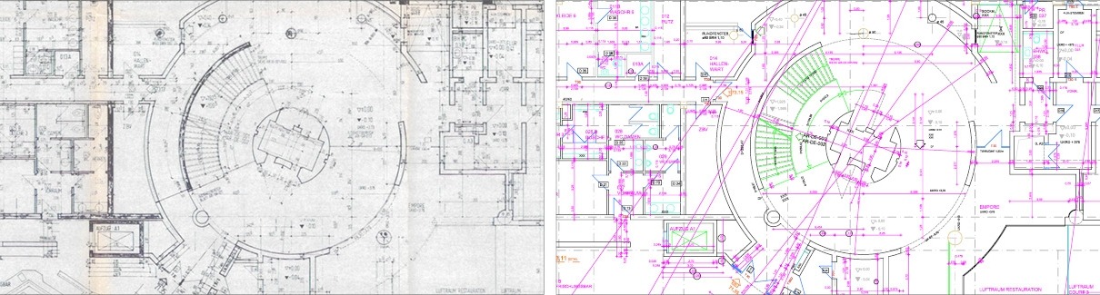 Papiervorlage Plan Architektur zu CAD vektorisiert