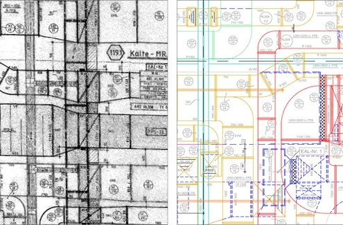 Papierplan Gebäudetechnik in CAD vektorisiert